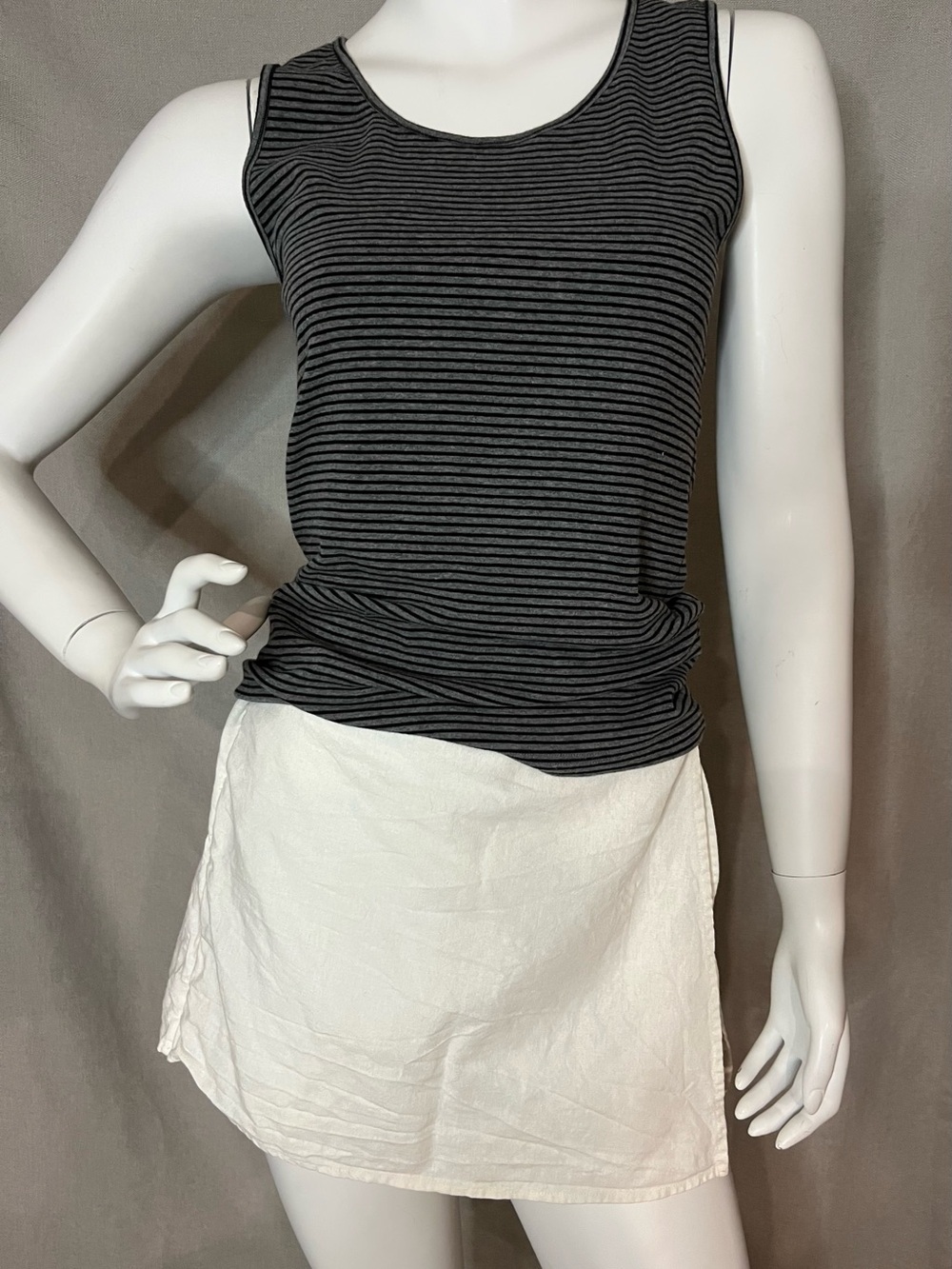 White Linen-look-Cotton Tie-Waist Mini Skort